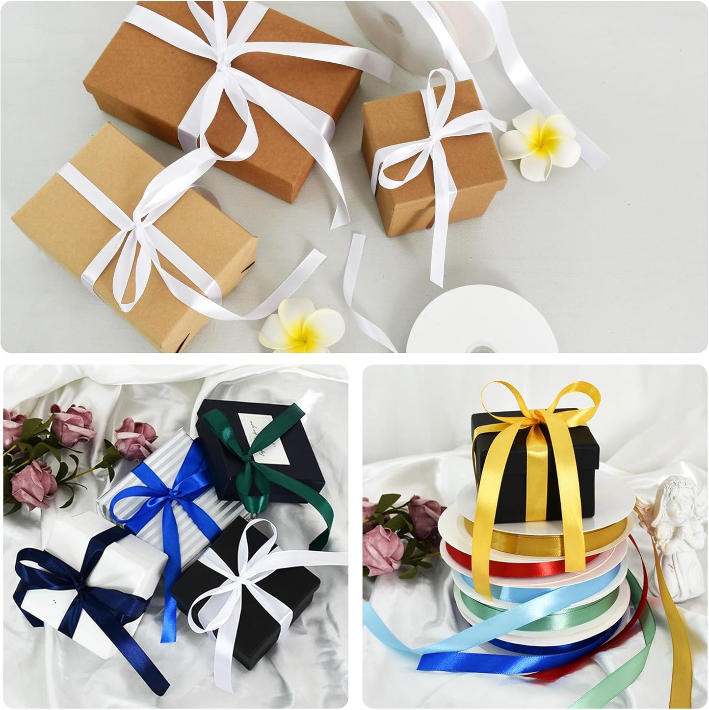 TONIFUL 5/8 Inch x 100yds Black Satin Ribbon Thin Solid Frabic Ribbons for Sewing, Craft, Bows Making, Gift Wrapping, Invitation Cards, Wedding Party Valentine's Decor