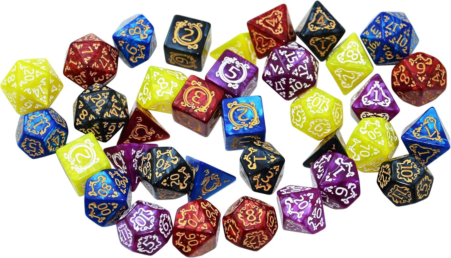 SmartDealsPro Retro Polyhedral Dice Sets with Pouches for D&D DND RPG MTG Dungeon and Dragons Table Board Roll Playing Games D4 D6 D8 D10 D% D12 D20