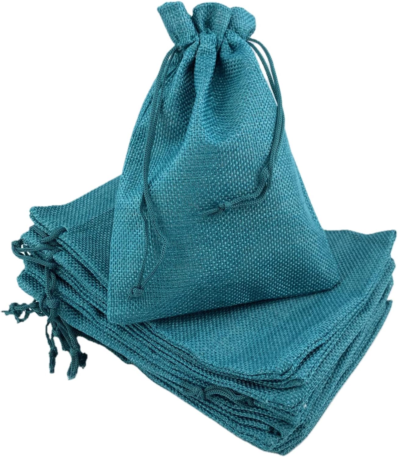 Palmhomee Pack of 25 Burlap Gift Bags with Drawstring Linen Jewelry Pouches Wedding Hessian Jute Bags for Birthday Jewelry and Treat Pouches Party Wedding Favors Gift Art and DIY Craft  (6x8 Inch, Peacock Blue)