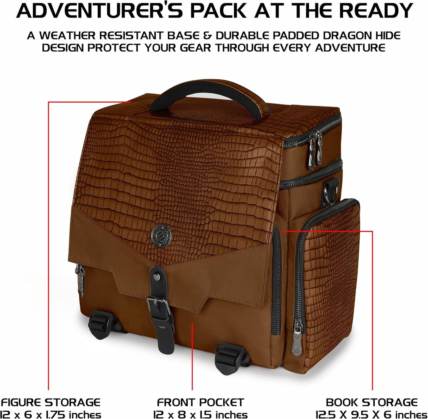 ENHANCE Travel Bag for DND Collector's Edition, Bag Compatible with Dungeons and Dragons, Combat Mat Holder, Dice Pockets and Accessories, Carry 4-8 Books (Brown Dragon)