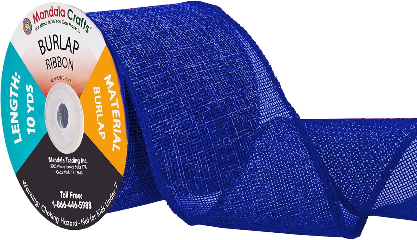 Mandala Crafts Royal Blue Burlap Ribbon 3 Inches Wide Jute Ribbons for Crafts - 20 Yds Roll Rustic Burlap Wrap Trim Ribbons for Wreaths Bows Wedding Party Decoration
