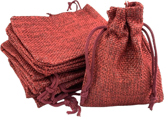 Palmhomee Pack of 25 Burlap Gift Bags with Drawstring Linen Jewelry Pouches Wedding Hessian Jute Bags for Birthday and Treat Pouches Party Wedding Favors Gift (2.8x3.6 Inch, Burgundy)