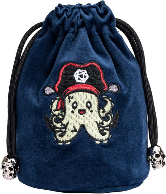 Large DND Dice Bag Velvet Storage Bag with Cartoon Octopus Pattern for D&D Role Playing Games Tabletop Games - Capacity 100+ Polyhedral Dice