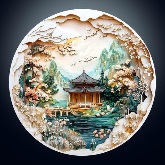 KAAYEE Wooden Puzzles for Adults, 3D Visual Effect Chinese Landscape Painting Wooden Jigsaw Puzzle Unique Shape Wood Puzzle Adult, 3D Effect Flat Puzzle Birthday Family Games (S-8.5 * 8.5 in-100pcs)
