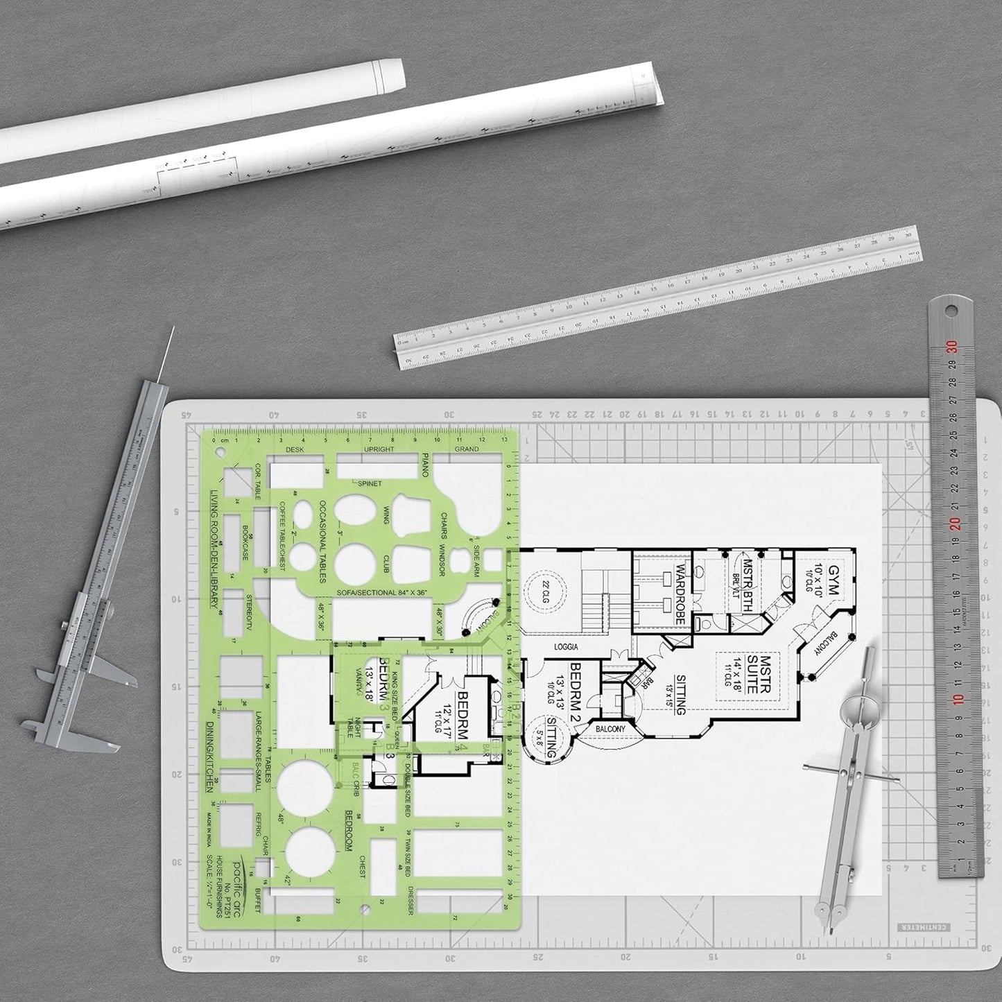 Pacific Arc House Furnishing Template Guide, with Beds, Tables, Couches, Chairs, and Other Furnishings