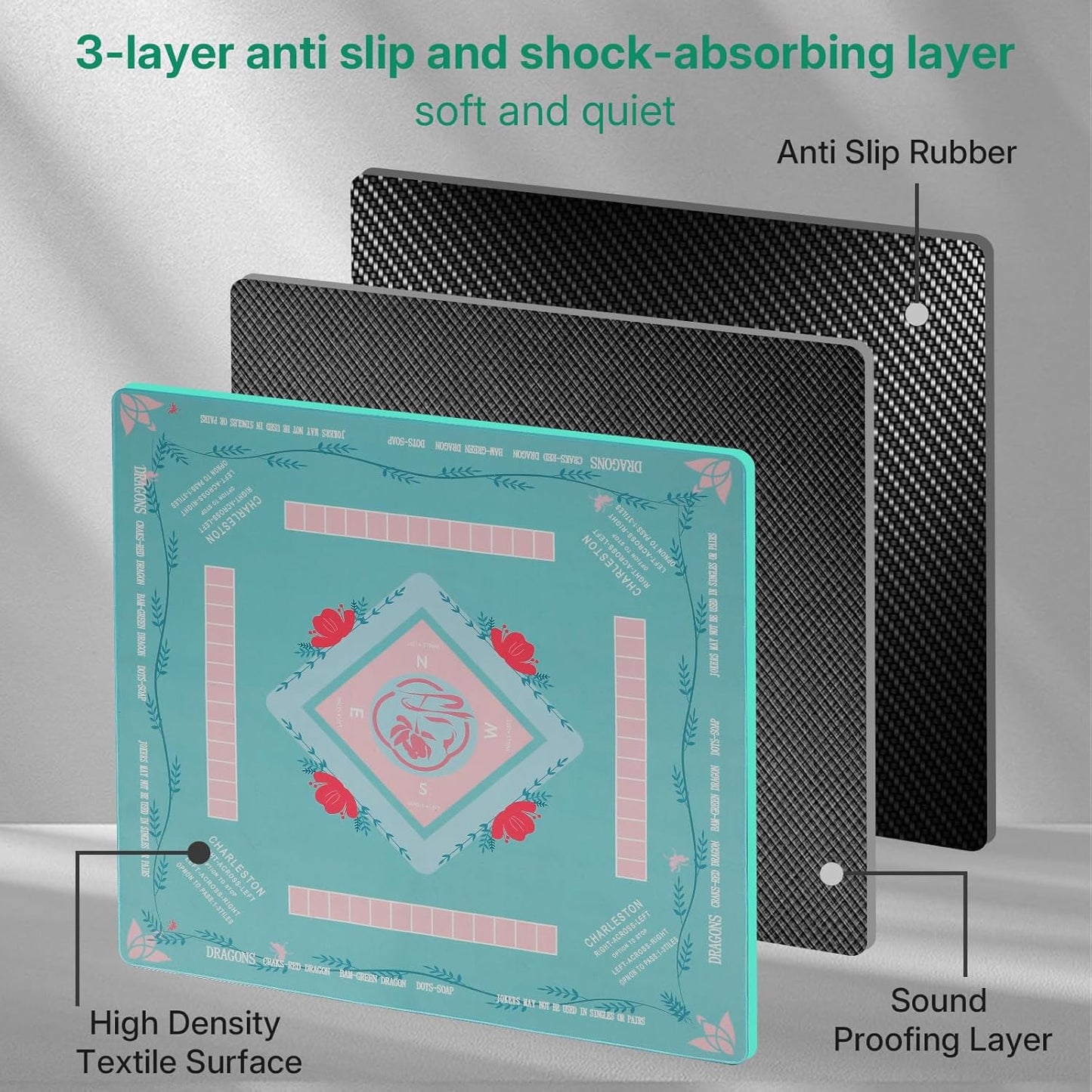 Mahjong Mat, Mahjong Mat for Table, Comes with 1 Velvet Mahjong Mat Storage Bag, with 2025 Mahjong Cards (4pcs), Fit for Mahjong/Poker/Board Games/Card Games/Dominoes (Green)