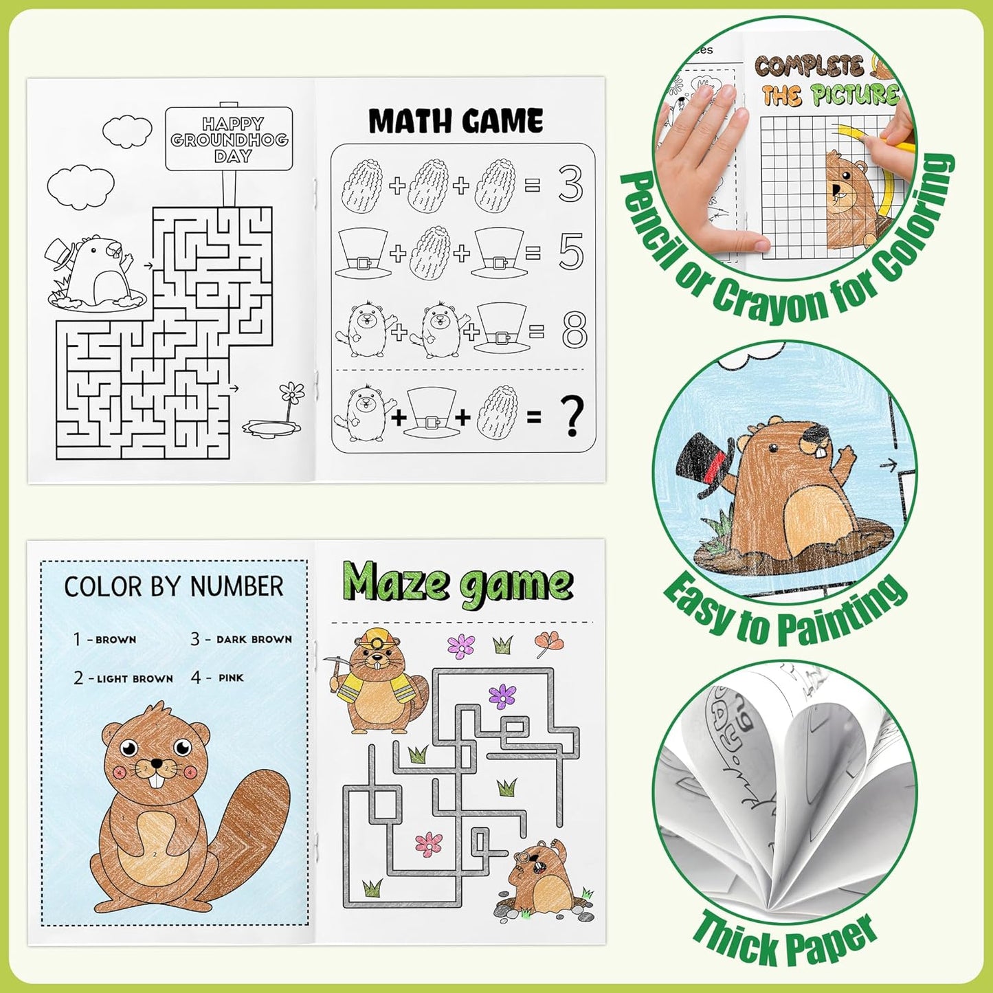 JAPBOR Groundhog Activity Coloring Book - 24PCS Mini Happy Groundhog Day Activities Color Books Bulk for Party Favor, Animals Themed Small Colouring Pages for Birthday Gift Class Painting Game