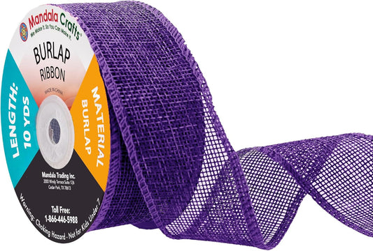 Mandala Crafts Purple Burlap Ribbon 1.5 Inches Wide Jute Ribbons for Crafts - 20 Yds Roll Rustic Burlap Wrap Trim Ribbons for Wreaths Bows Wedding Party Decoration