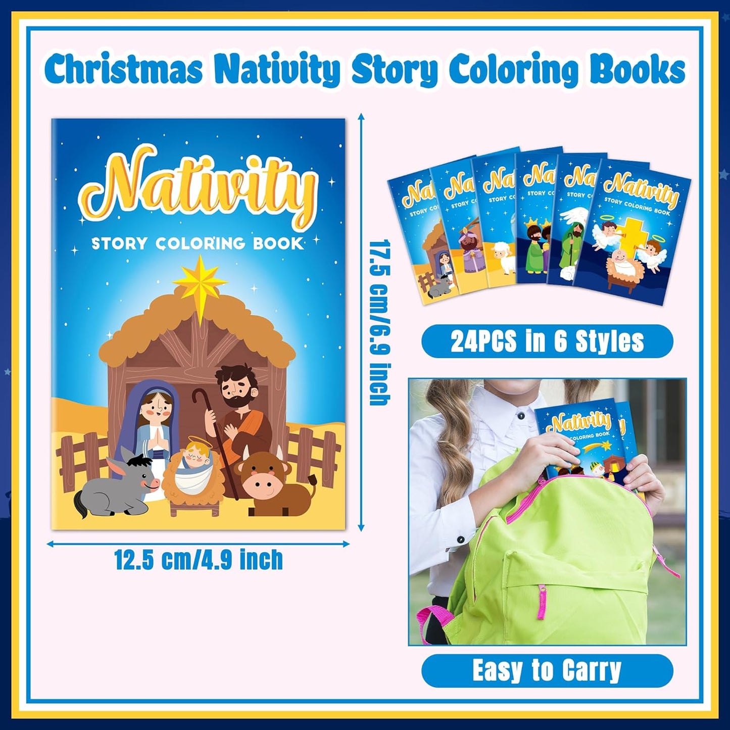 JAPBOR Christmas Nativity Coloring Books - 24PCS Mini Xmas Christian Story Color Book Bulk for Kids Party Favors, Religious Bible Small Colour Pages for School Classroom Church Drawing Painting Games