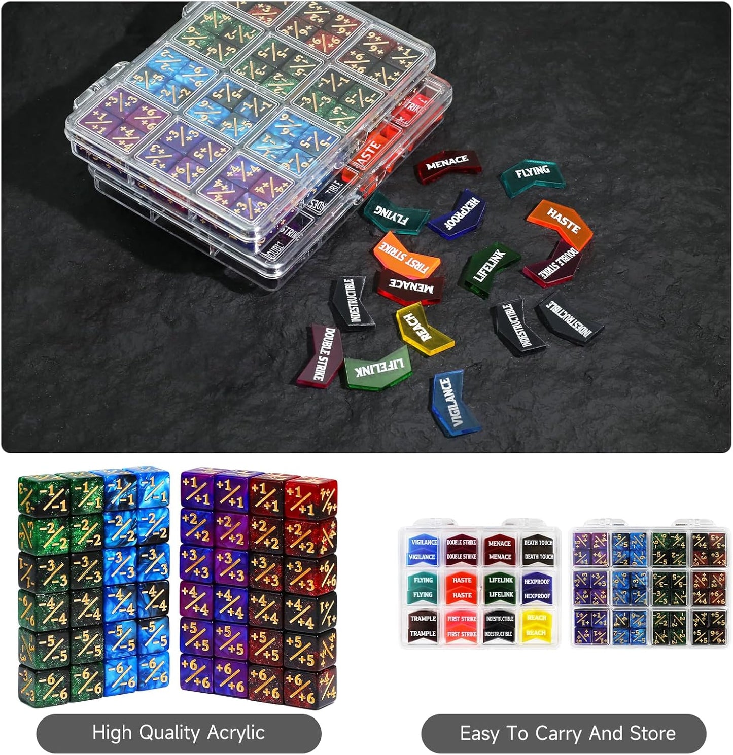 SIXPOINTS 108PCS 12mm MTG +1/+1 Tokens 6 Sided Dice & Keyword Counters Tokens Set for Magic The Gathering, MTG, TCG, Card Games Accessories