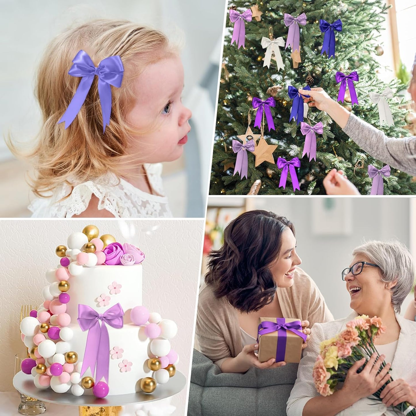 1 Inch Purple Satin Ribbons for Crafts, 6 Rolls Single-Faced Purple Assorted Ribbons for Gift Wrapping Flower Bouquet Wedding Invitations Bridal Shower Hair Bows Garland Party Decor