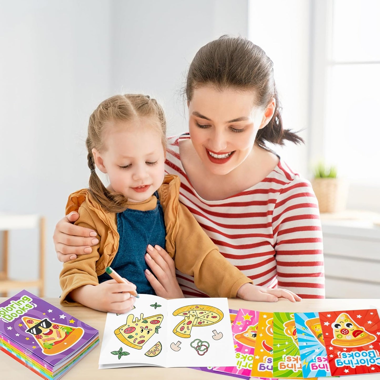 JAPBOR Pizza Coloring Book - 24PCS Mini Pizzas Themed Color Books Bulk for Kids Party Favors, Delicious Pizza Small Painting Pages for Birthday Gifts Class Drawing Colouring Game Goodie Bags Fillers