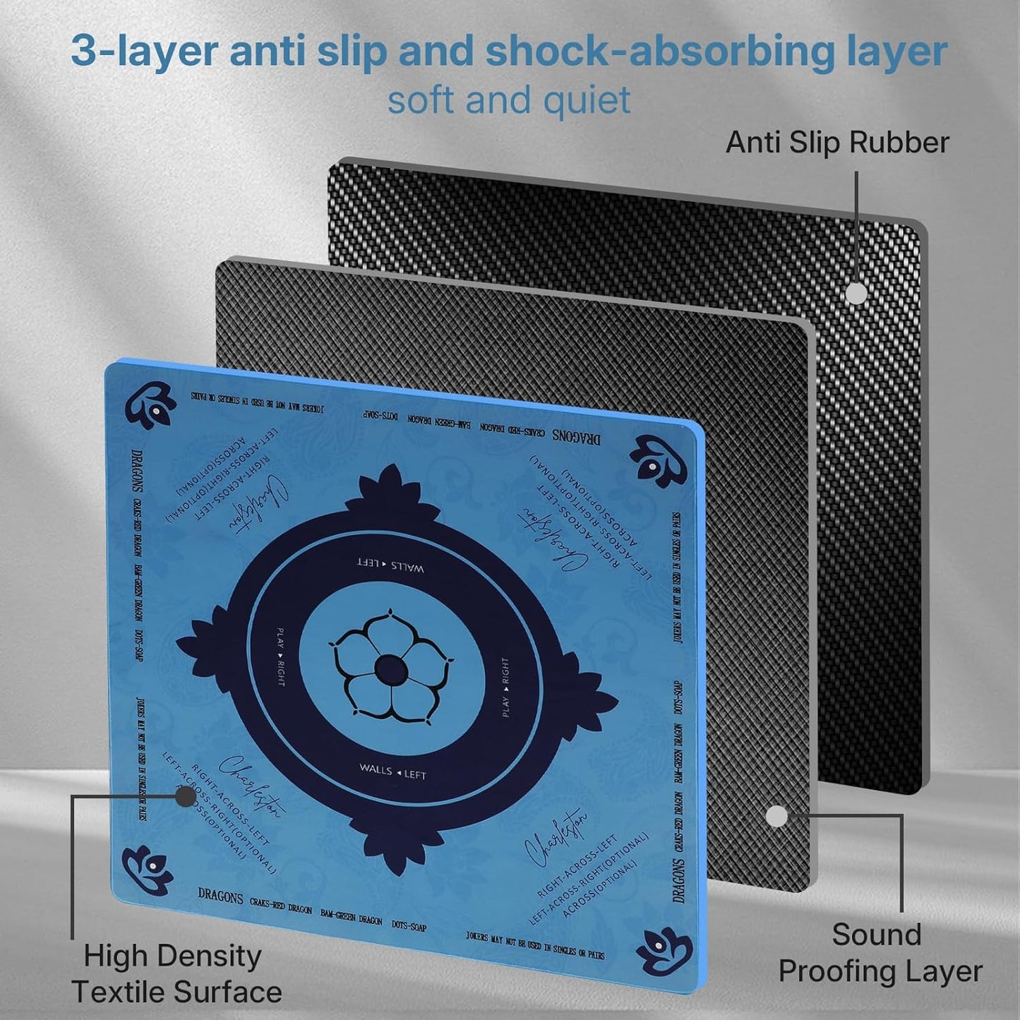 Mahjong Mat, Mahjong Mat for Table, Comes with 1 Velvet Mahjong Mat Storage Bag, with 2025 Mahjong Cards (4pcs), Fit for Mahjong/Poker/Board Games/Card Games/Dominoes (Blue)