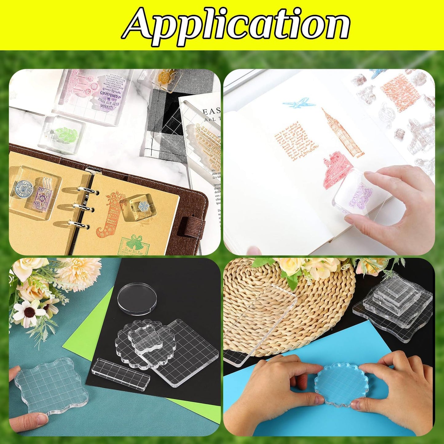 3 Pieces Acrylic Stamp Blocks Set, Sector Clear Stamping Blocks Tools Set With Grid Lines for Scrapbooking Crafts Making