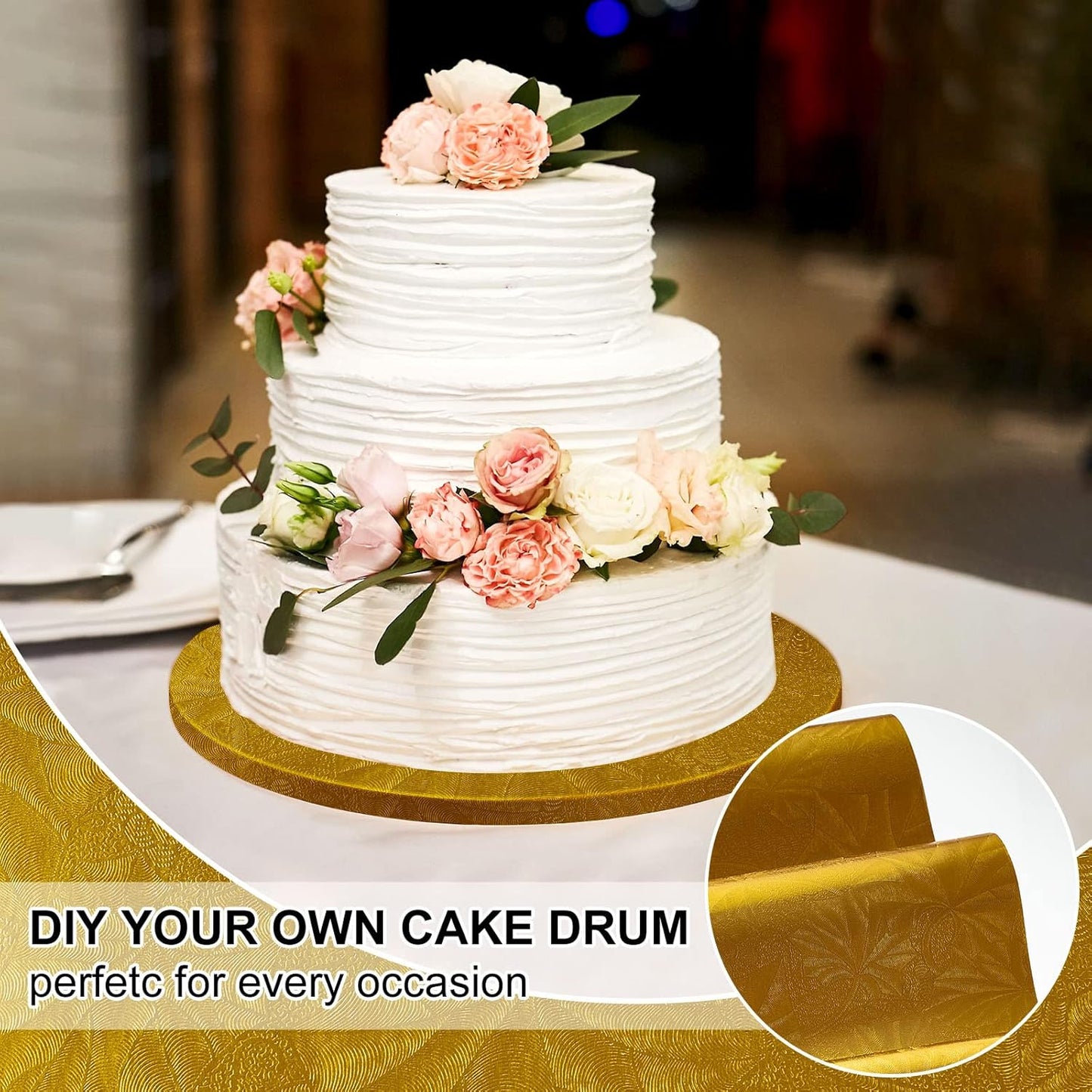 Jecery Embossed Floral Foil Paper Metallic Wrapping Paper Colored Foil Sheets for Crafts Scrapbook Florist Cake Board Cake Drums Christmas Party Gift Wrapping, 15.7 Inch 46 ft(Gold)