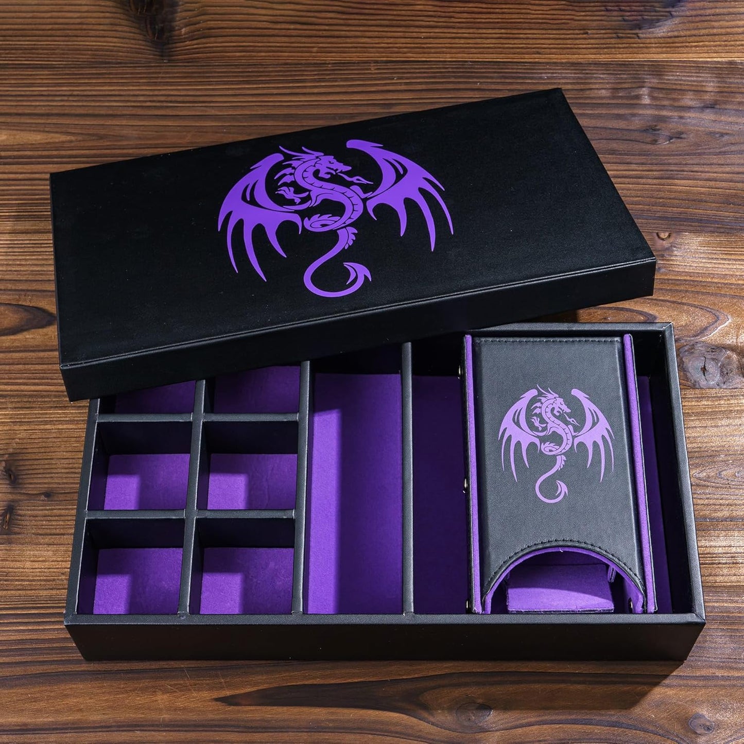 4 in 1 Dice Storage Box, Portable Dice Tower D&D Rolling Tray Leather Holder Case for Role Playing Games and Other Tabletop Game