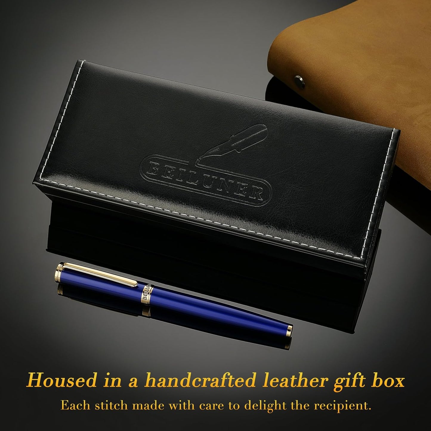 BEILUNER Blue Fountain Pen,Stunning Luxury Pens with 24K Gold Finish, Gorgeous 24K Gilded Nib(Fine), Trustworthy Pen Gift for Men&Women -Ink Converter-Elegant, Graduation,Nice Pen for Writing
