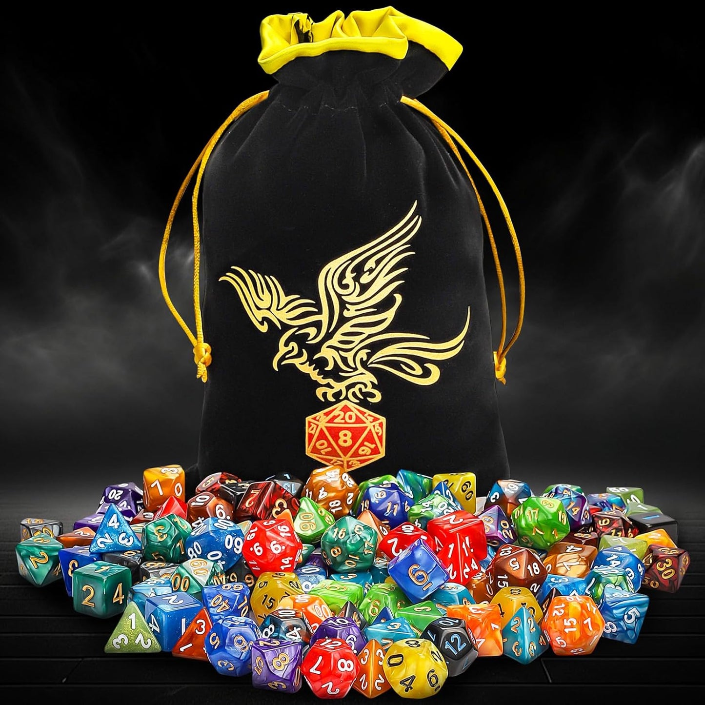 QMay DND Dice Set - 20x7 (140 Pieces) Polyhedral Dice, 20 Colors D&D Dice for Dungeons and Dragons Tabletop Role-Playing Games with 1 Drawstring Bag