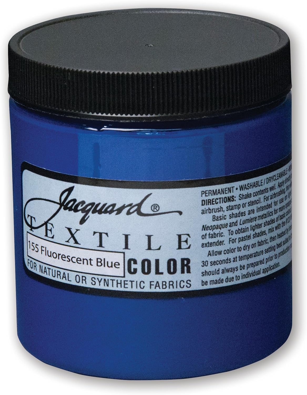 Jacquard Textile Color Fluorescent Blue - Permanent Fabric Paint for Clothes, Furniture Upholstery, Shoes or Tote Bags – Indoor & Outdoor Fabric Paint – 8 Oz Jar, Upholstery Fabric Paint