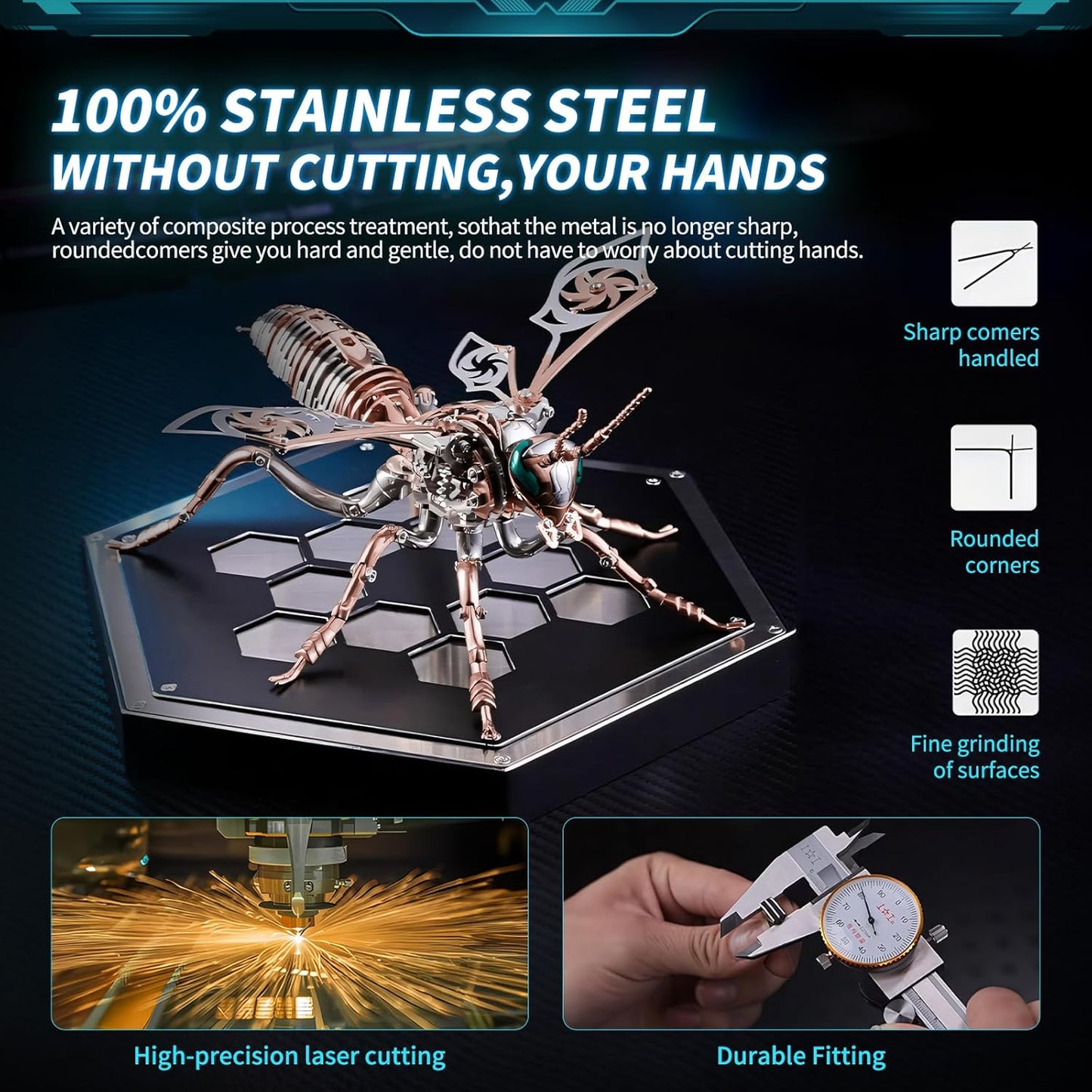 3D Puzzles for Adults, Metal Model Kit Wasp Mechanical Puzzle for Adults/Teens, DIY Creative Craft Gifts Kits Difficult Assembled 3D Puzzle for Family Time, Home Decor (Rosegold)