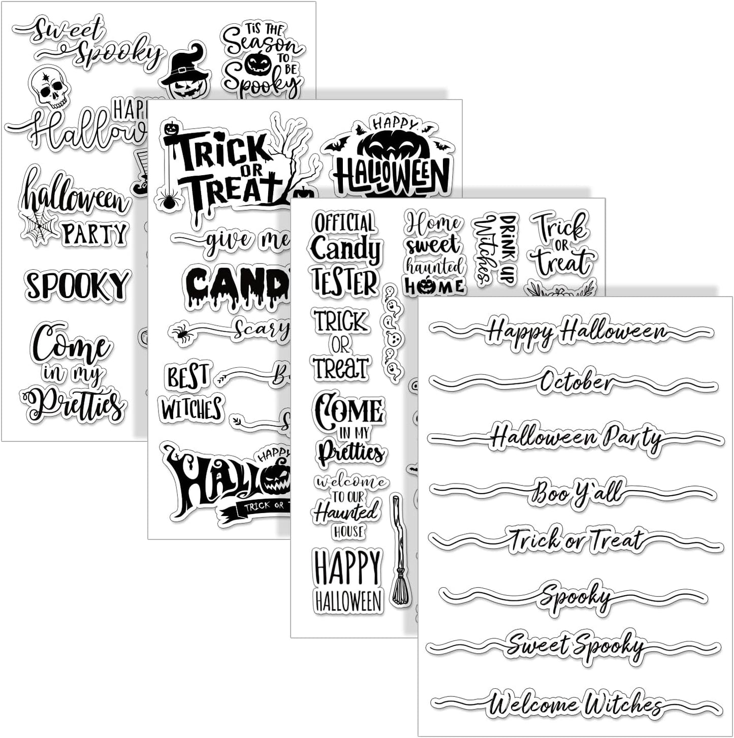 Whaline 4 Sheets Halloween Clear Stamps Greeting Words Pumpkin Bat Silicone Transparent Stamps Happy Halloween Stamp Cards for DIY Crafts Card Making Scrapbooking Embossing Album Decor