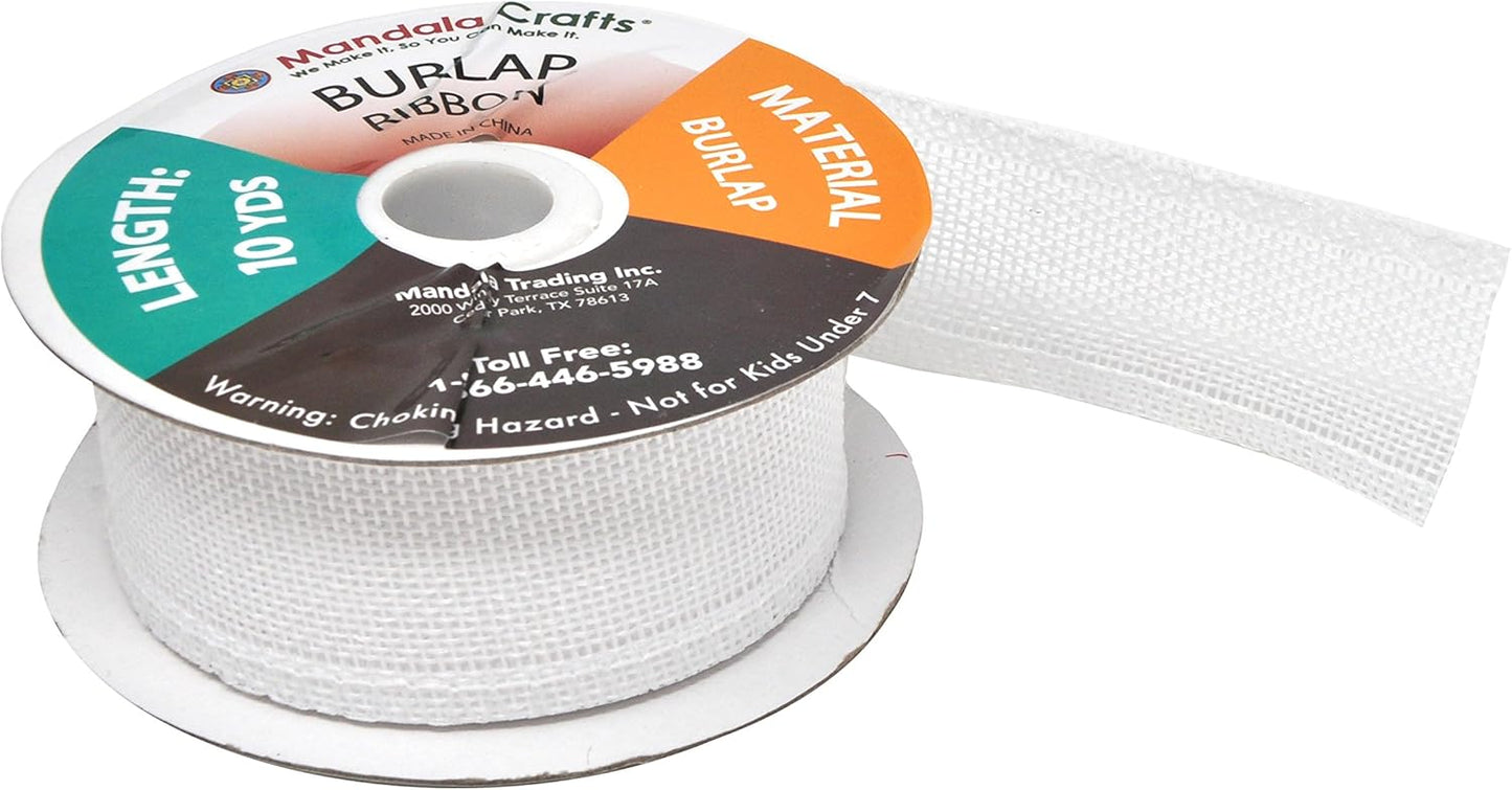Mandala Crafts White Burlap Ribbon 1.5 Inches Wide Jute Ribbons for Crafts - 20 Yds Roll Rustic Burlap Wrap Trim Ribbons for Wreaths Bows Wedding Party Decoration