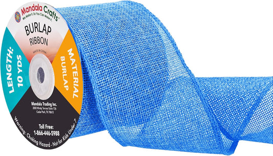 Sky Blue Burlap Ribbon 3 Inch 2 Rolls 20 Yards Unwired Rustic Jute Ribbon for Crafts, Mason Jars, Weddings, Party Decoration; by Mandala Crafts