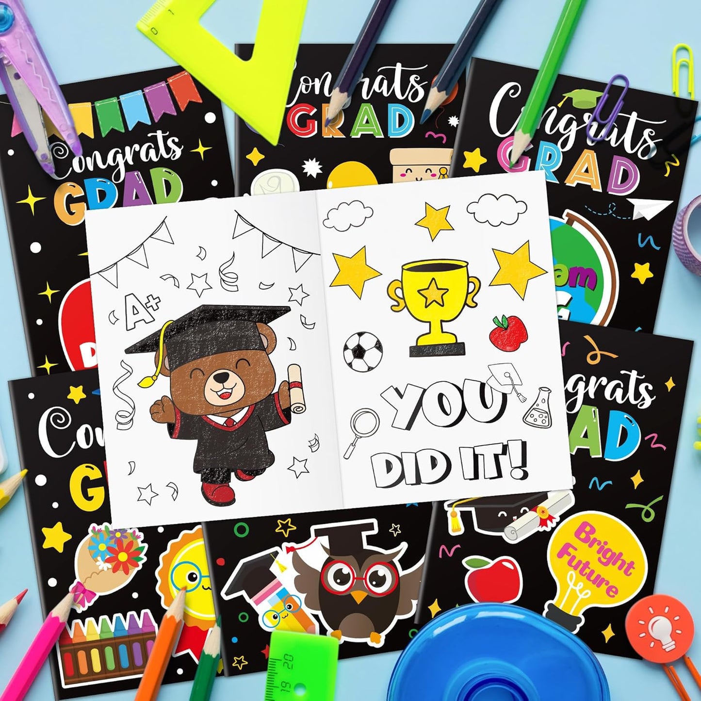 JAPBOR Kindergarten Graduation Coloring Book - 24PCS Mini Preschool Graduate Color Books Bulk for Party Favor, Congrats Grad Small Colour Page for Graduate Gifts Class School Drawing Painting Game