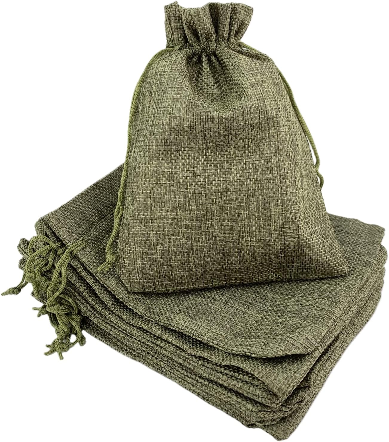 Palmhomee Pack of 25 Burlap Gift Bags with Drawstring Linen Pouches for Wedding, Birthday, Party, Bridal Shower (5x7 Inch, Moss Green)