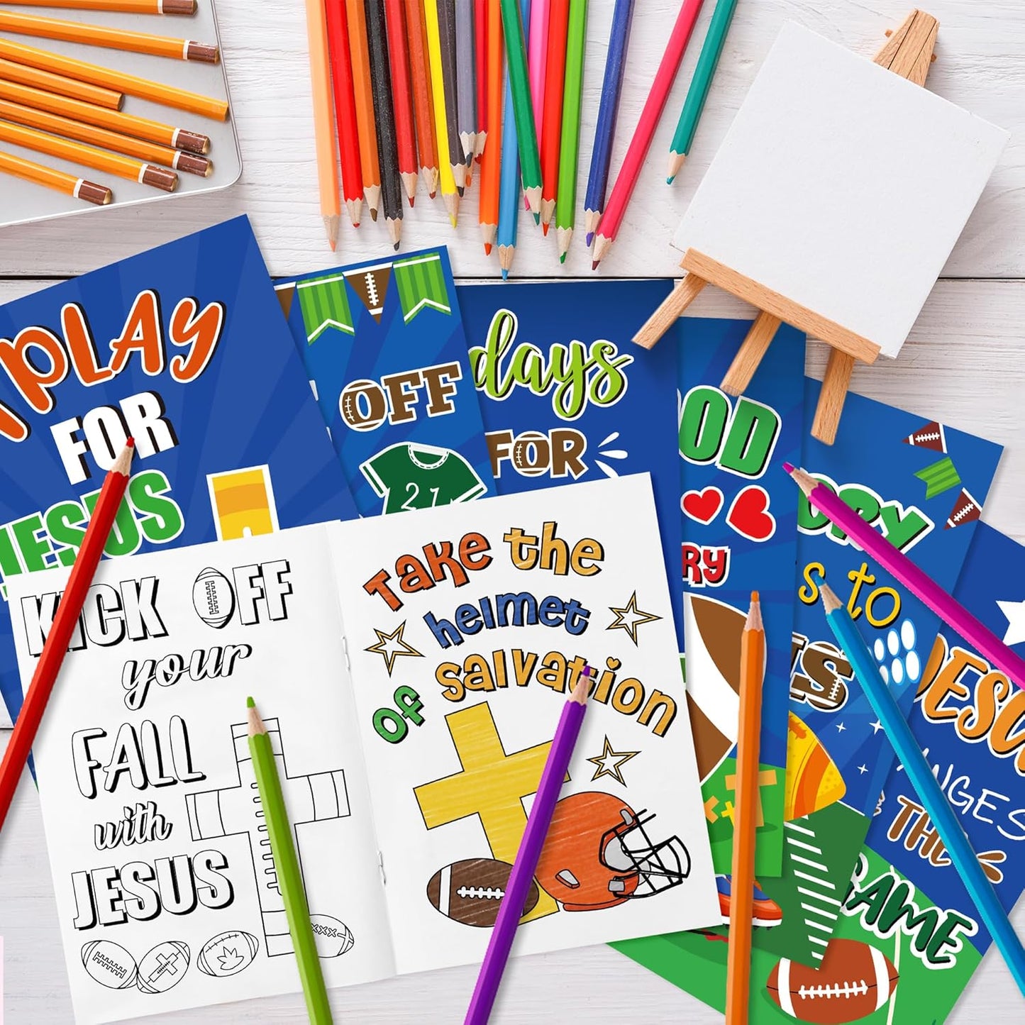JAPBOR Football Coloring Books for Kids - 24PCS Mini Christian Themed Color Book Bulk Party Favors, Religious Jesus Bible Small Colour Pages for Sunday School Church Classroom Drawing Painting Games