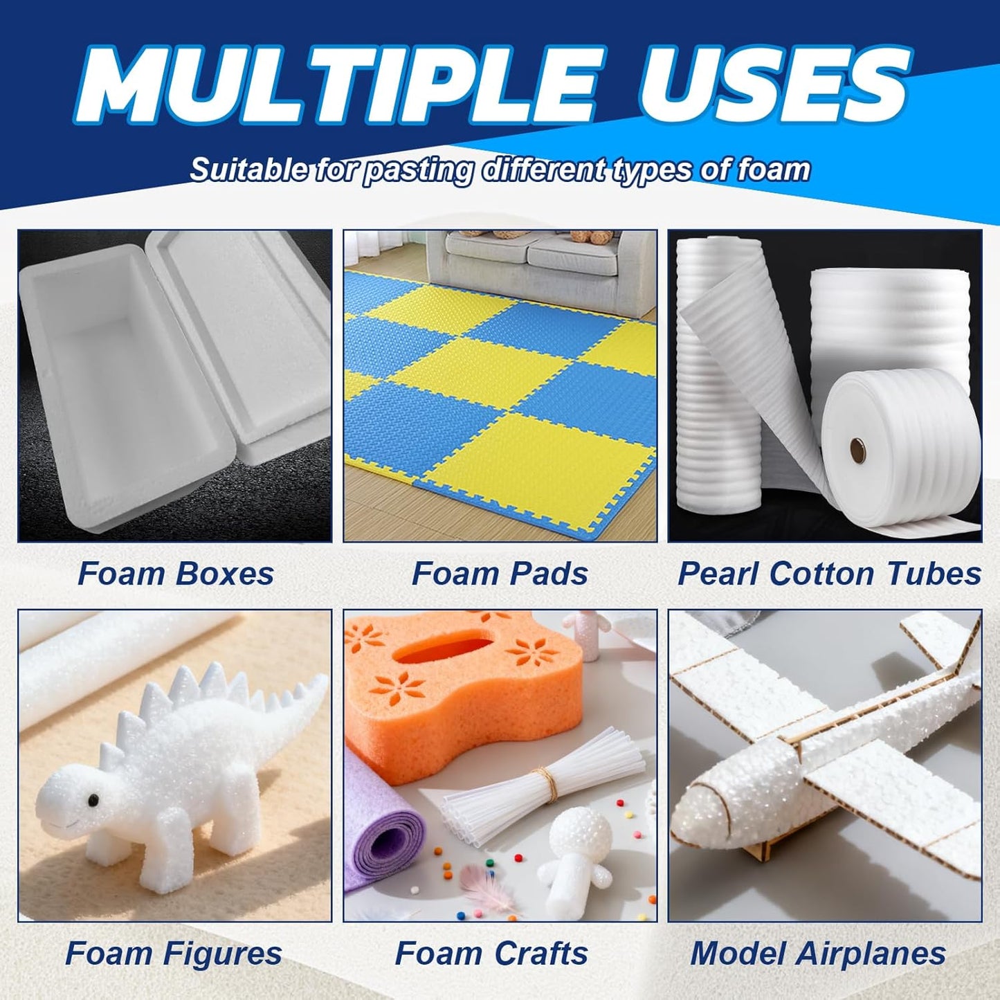 JAOJAO Foam Glue, Foam Adhesive Superior Adhesion Easy to Apply Quick-Drying Transparent for Plastic Sheet Eva Sponge Rubber Pearl Cotton for Crafts Decoration Aircraft Model, 120ml