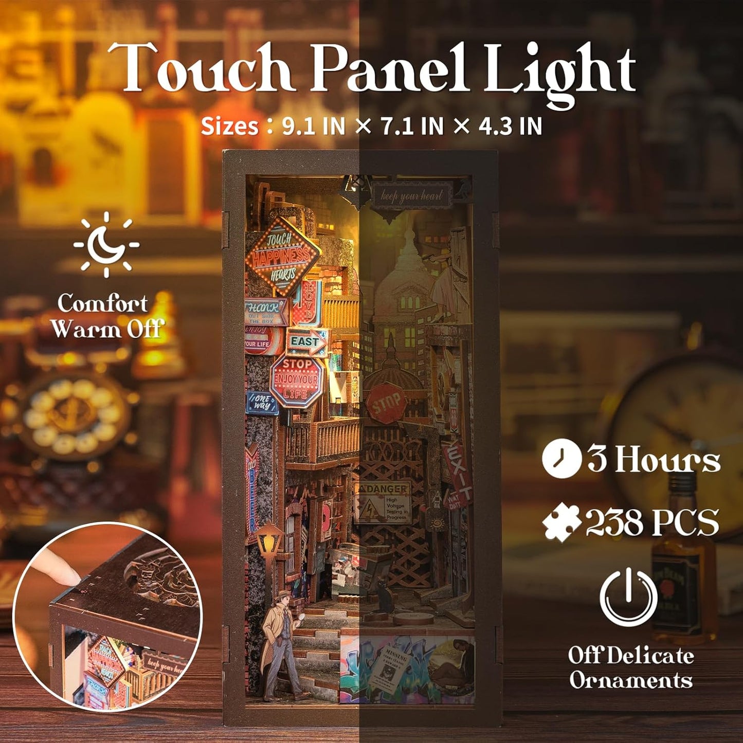 Cutefun Book Nook Kit - DIY Miniature Dollhouse Kit for Adults and Teens, Bookend Mini House Building Kit with LED, 3D Wooden Puzzle for Beginner Creative Gifts (The Long Goodbye)