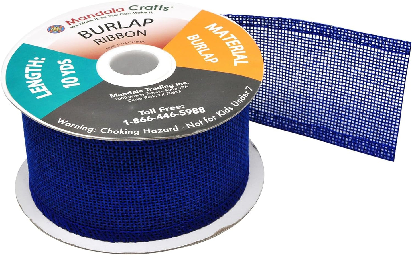 Mandala Crafts Royal Blue Burlap Ribbon 2.5 Inches Wide Jute Ribbons for Crafts - 20 Yds Roll Rustic Burlap Wrap Trim Ribbons for Wreaths Bows Wedding Party Decoration