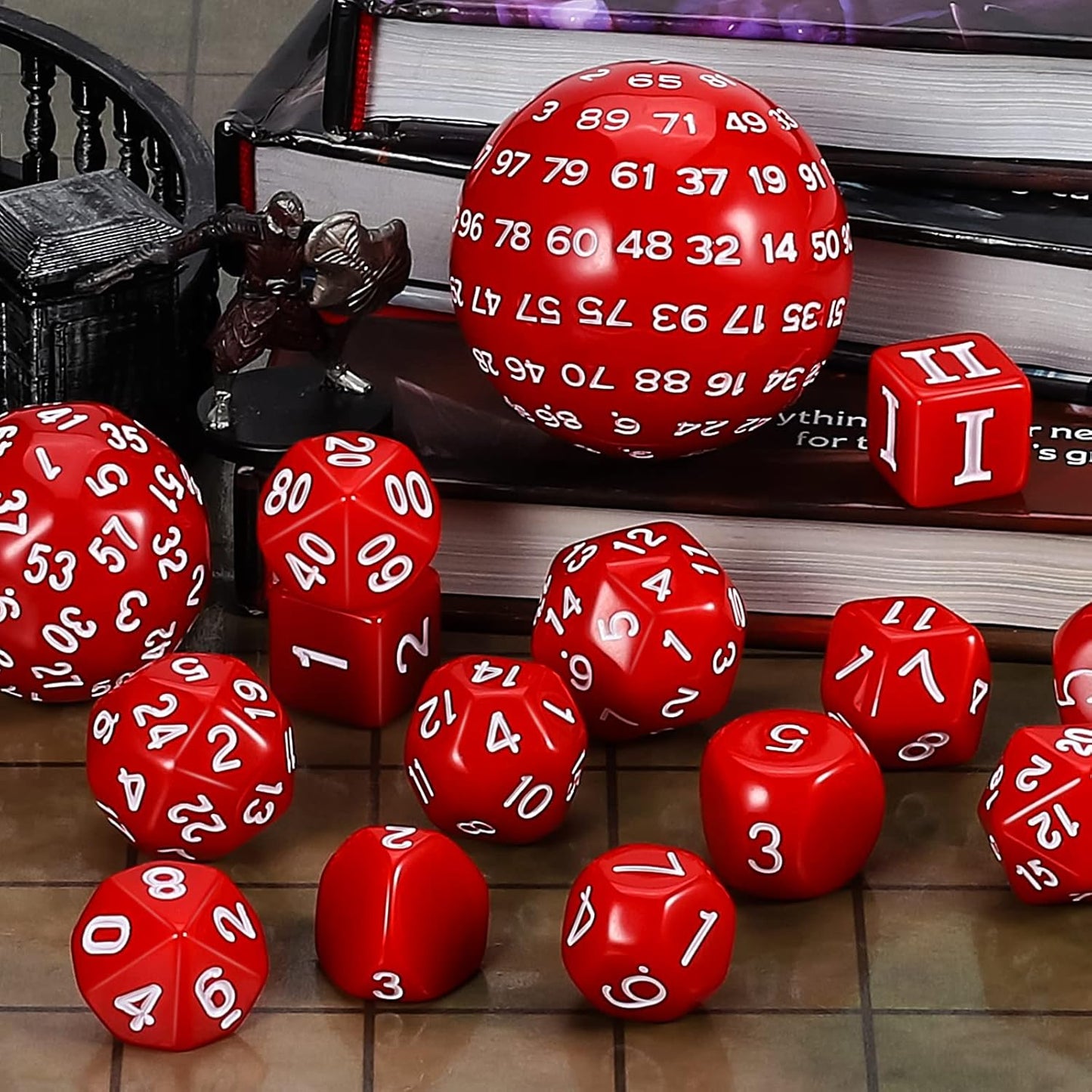 CiaraQ DND Polyhedral Dice Set (15pcs) D4-D100 Game Dice with Dice Bag for Dungeons and Dragons Role Playing Table Games (Red & White)