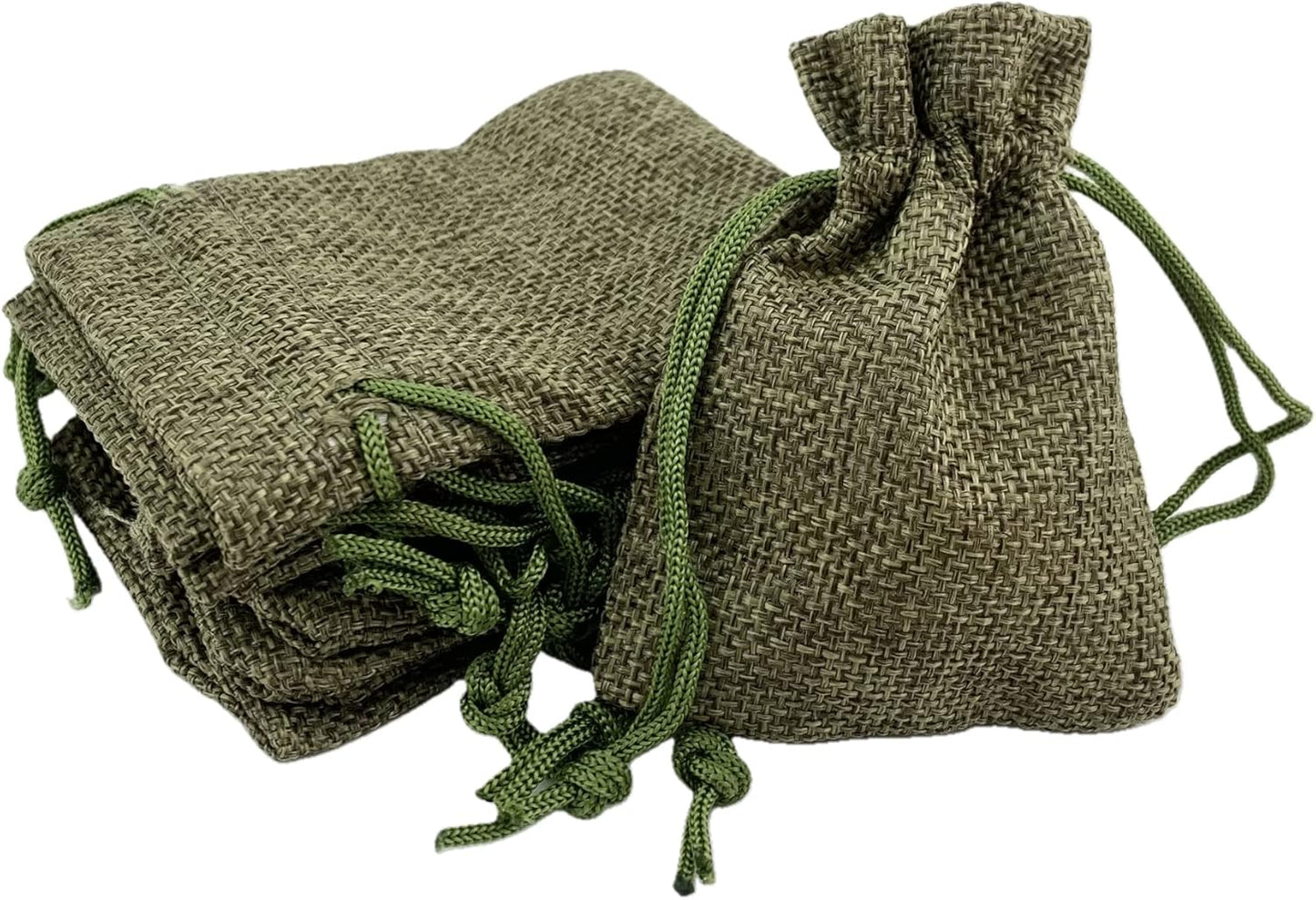 Palmhomee Pack Of 25 Burlap Gift Bags with Drawstring Linen Jewelry Pouches Wedding Hessian Jute Bags for Birthday and Treat Pouches Party Wedding Favors Gift (3.6x4.8 Inch, Moss Green)