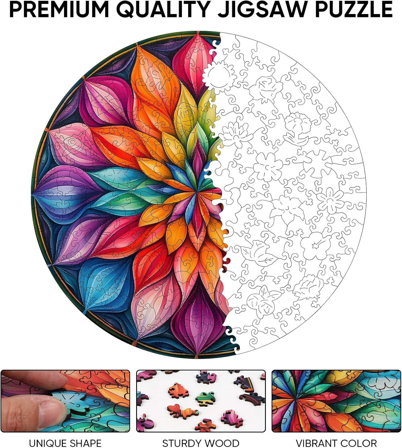 Wooden Puzzles for Adults, Mandala Wooden Jigsaw Puzzles 200 Pieces, Unique Design Adult Puzzles, Family Brain Game Gift,10.9x11.2 inch