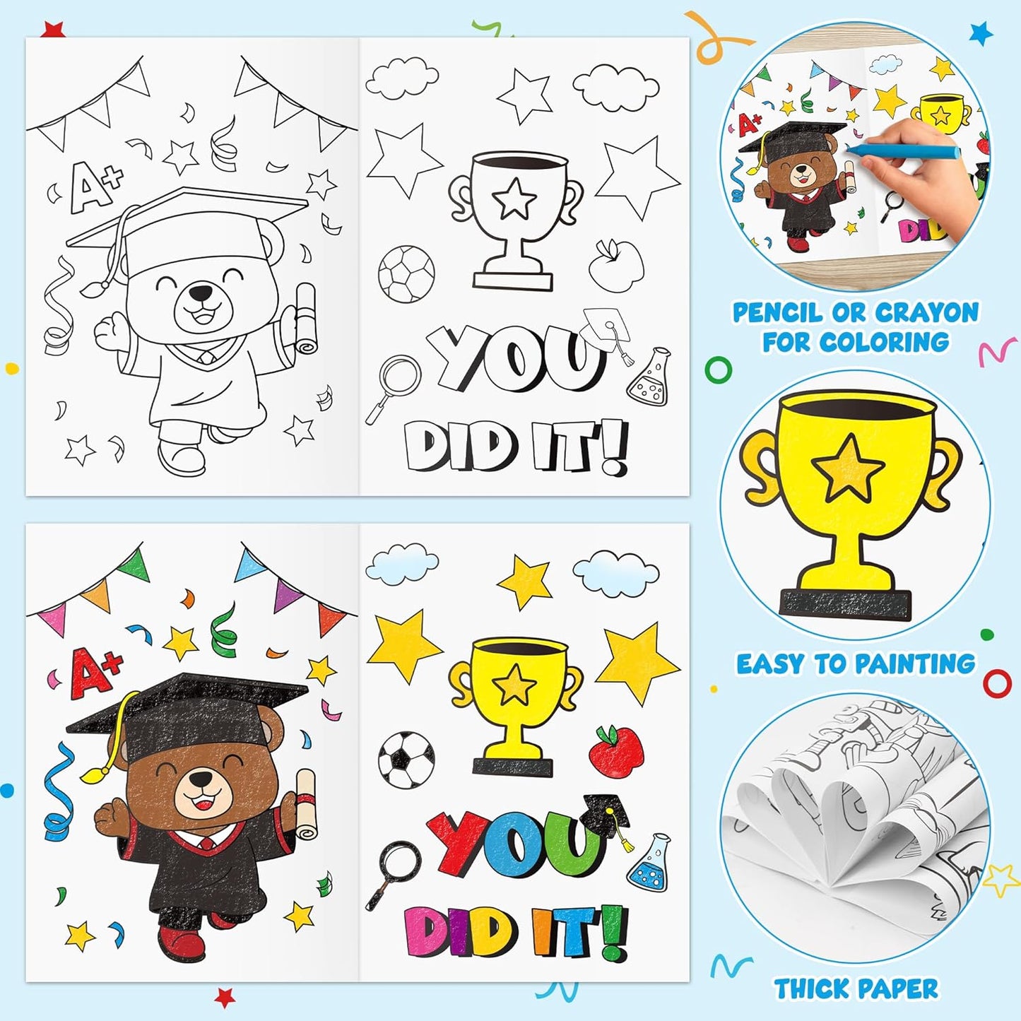 JAPBOR Kindergarten Graduation Coloring Book - 24PCS Mini Preschool Graduate Color Books Bulk for Party Favor, Congrats Grad Small Colour Page for Graduate Gifts Class School Drawing Painting Game