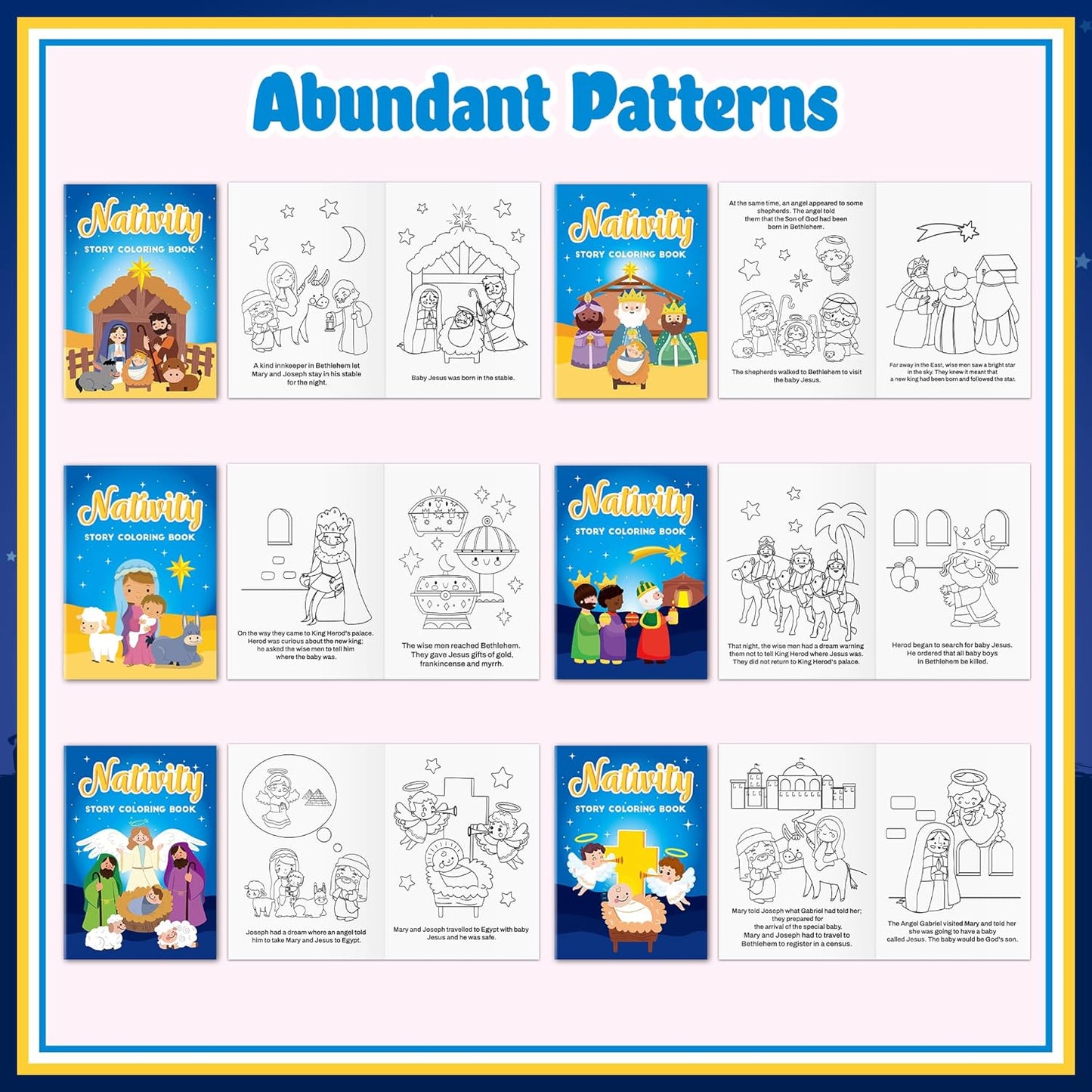 JAPBOR Christmas Nativity Coloring Books - 24PCS Mini Xmas Christian Story Color Book Bulk for Kids Party Favors, Religious Bible Small Colour Pages for School Classroom Church Drawing Painting Games