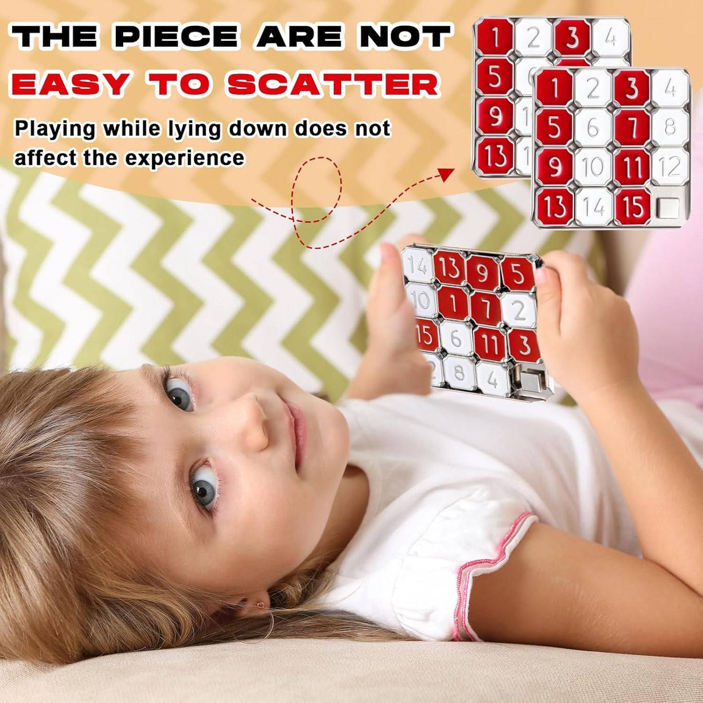 Metal Number Slide 15 Puzzle Red and White Number Sliding Puzzle Educational Pocket Funny IQ Game for Teens and Adults, Ideal for Learning Tool Party Favors(Red and White,4 Pack)