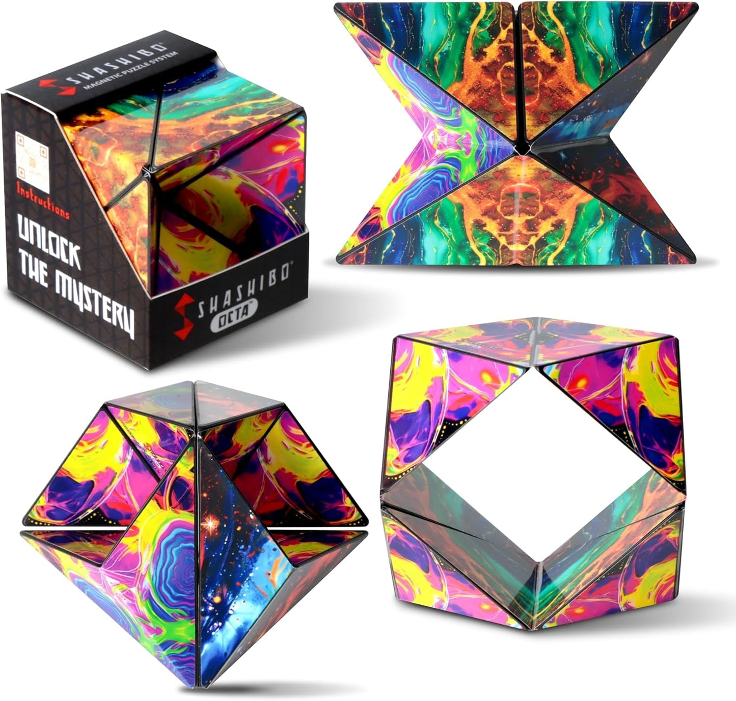 Shashibo OCTA Shape Shifting Sensory Fidget Toy – Magnetic STEM Brain Teaser Game Gift for Smart Kids 8-12, Teens and Adults with endless shape possibilities – Pairs All Shashibo Cubes (Infinity)