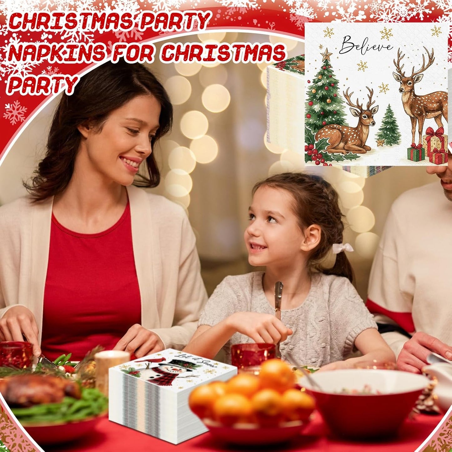 Janlaugh 200 Pcs Christmas Paper Cocktail Napkins Disposable 2 Ply Xmas Style Decoupage Beverage Napkins for Xmas Holiday Winter Dinner Table Decor (Classic Style)