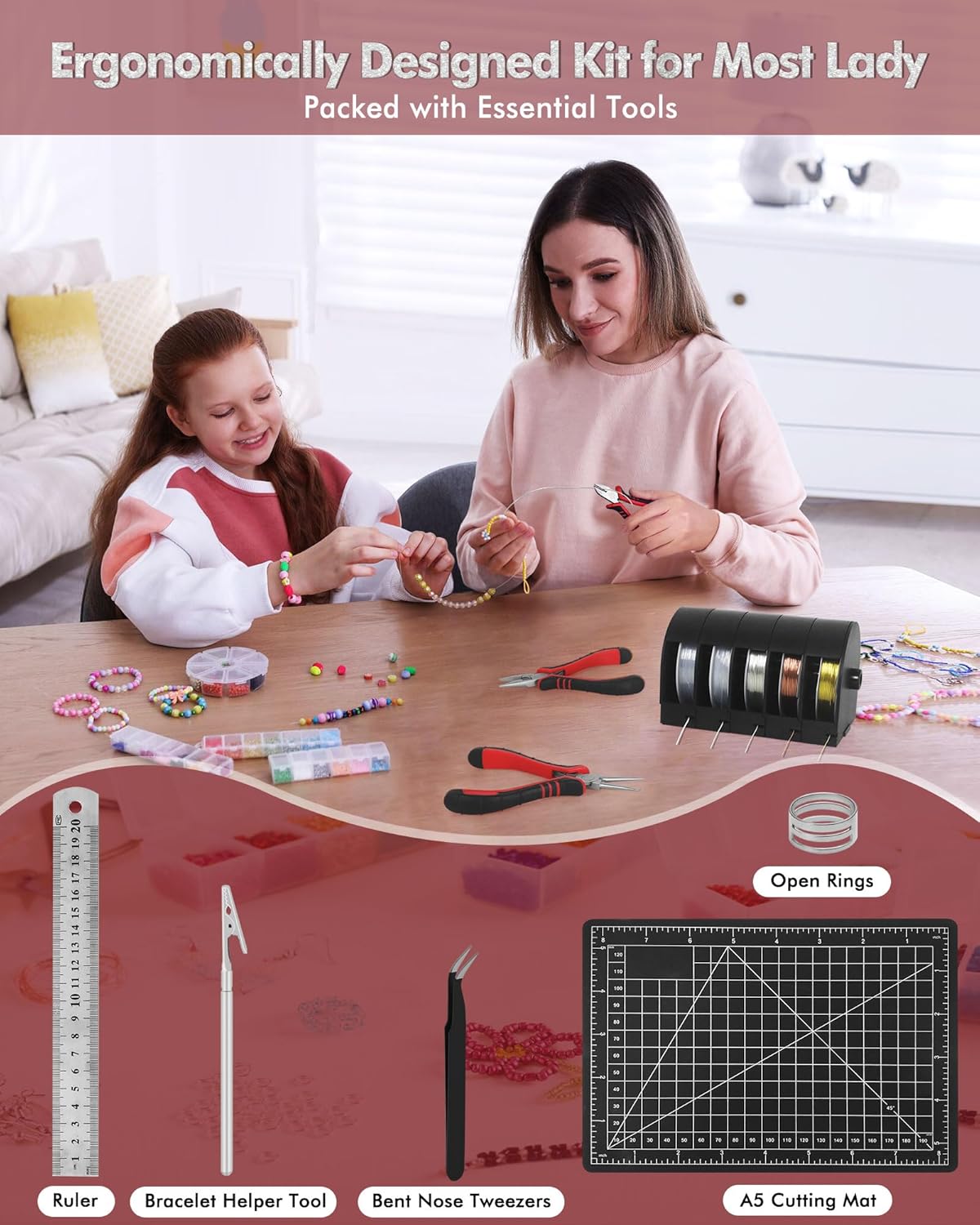 Jewelry Pliers Making Tools Set, Mini Jeweler Pliers for Adults with Beading Wire Kit, Bracelet Helper, Craft Earring Accessories for Jewelry Making Supplies DIY Hobby Repair