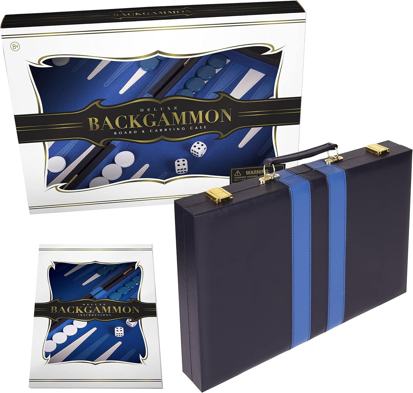 Classic 18-Inch Backgammon Set – Premium Folding Board Game with Leatherette Case, Felt Surface & Complete Accessories – Blue – for Adults & Kids