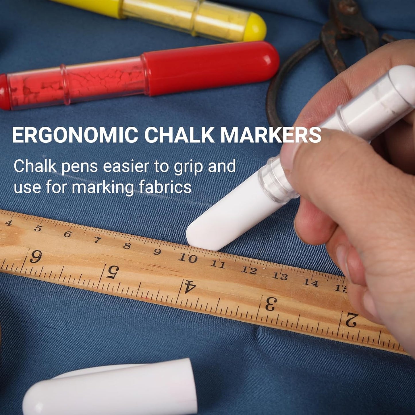(2-pack) Fabric Chalk Markers -Erase Tailor’s Chalk for Quilting and Sewing - Compatible with Most Fabrics - With Dosing Wheel Technology, Yellow & White