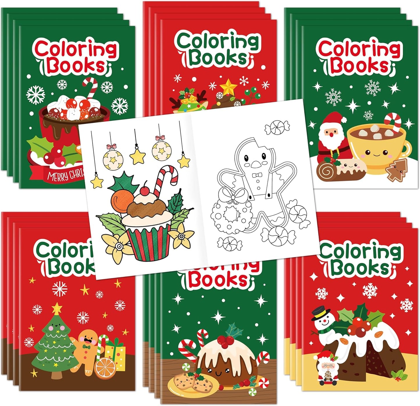 JAPBOR Christmas Food Coloring Books - 24PCS Mini Xmas Latte Color Book Bulk for Kids Party Favors, Merry Christmas Winter Small Colour Pages for School Class Drawing Painting Games