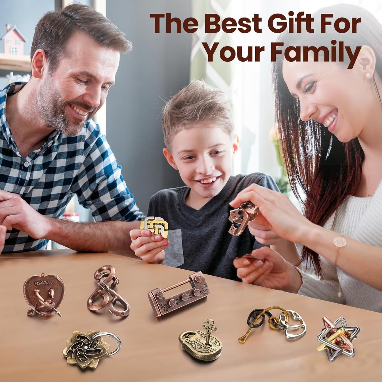 Wettarn 9 Pcs Metal Brain Teaser Puzzles Teaser 3D Steel Puzzle for Adults Unlock Interlocking Games IQ Education Smart Logic Test Toys for Adults Mind Challenge(Fun Style)