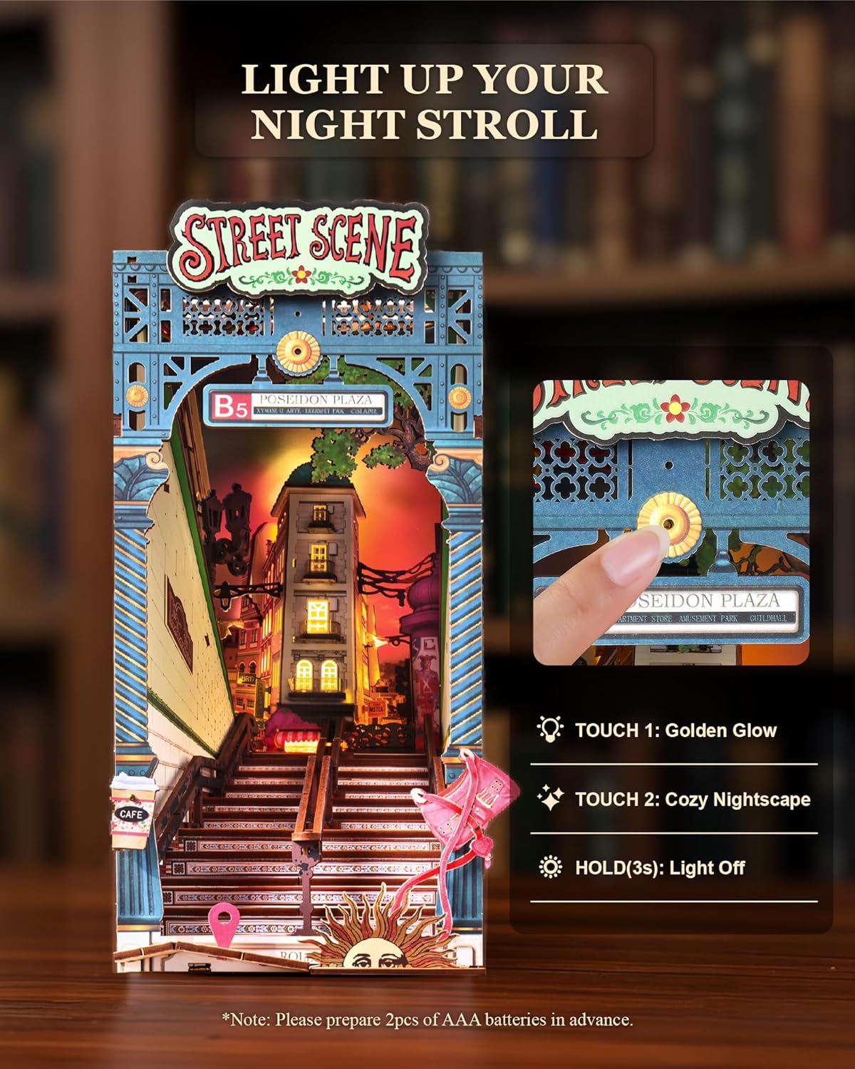 Rolife DIY Book Nook Kits for Adults, Miniature Dollhouse Booknook Kit, 3D Wooden Puzzle Creative Decorative Bookends Bookshelf Diorama Insert Crafts Hobbies Gifts (Street Scene)