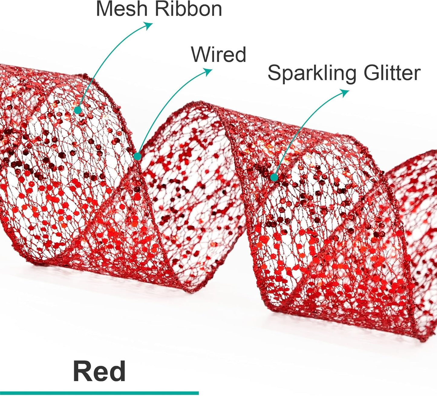 CT CRAFT LLC Sparkling Glitter Mesh Wired Ribbon 4" x 10 Yards Red for Christmas Home Decor Bow Gift Wrapping DIY Crafts Wreath