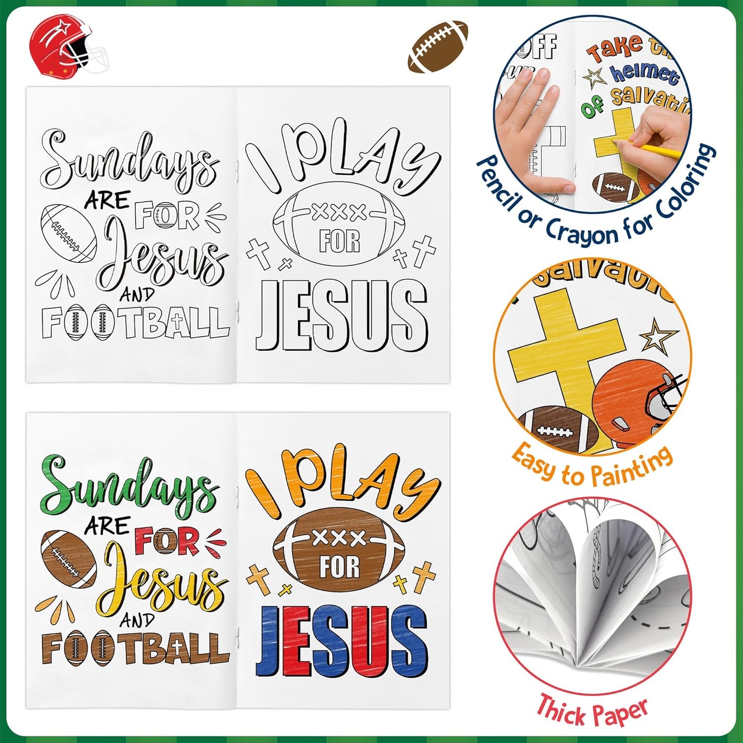 JAPBOR Football Coloring Books for Kids - 24PCS Mini Christian Themed Color Book Bulk Party Favors, Religious Jesus Bible Small Colour Pages for Sunday School Church Classroom Drawing Painting Games