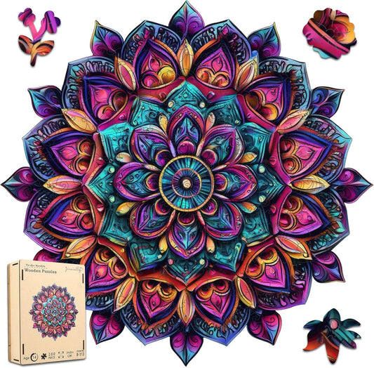 Wooden Jigsaw Puzzles, Mandela Wooden Puzzles for Adults 200 Pcs, 11.2'' x 11.4'' Luxurious Shaped Wood Puzzle, Beautiful Package, Best Gift for Adults and Kids, Family Game